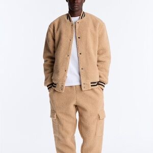 Men's Teddy  Sherpa  taupe Jacket set